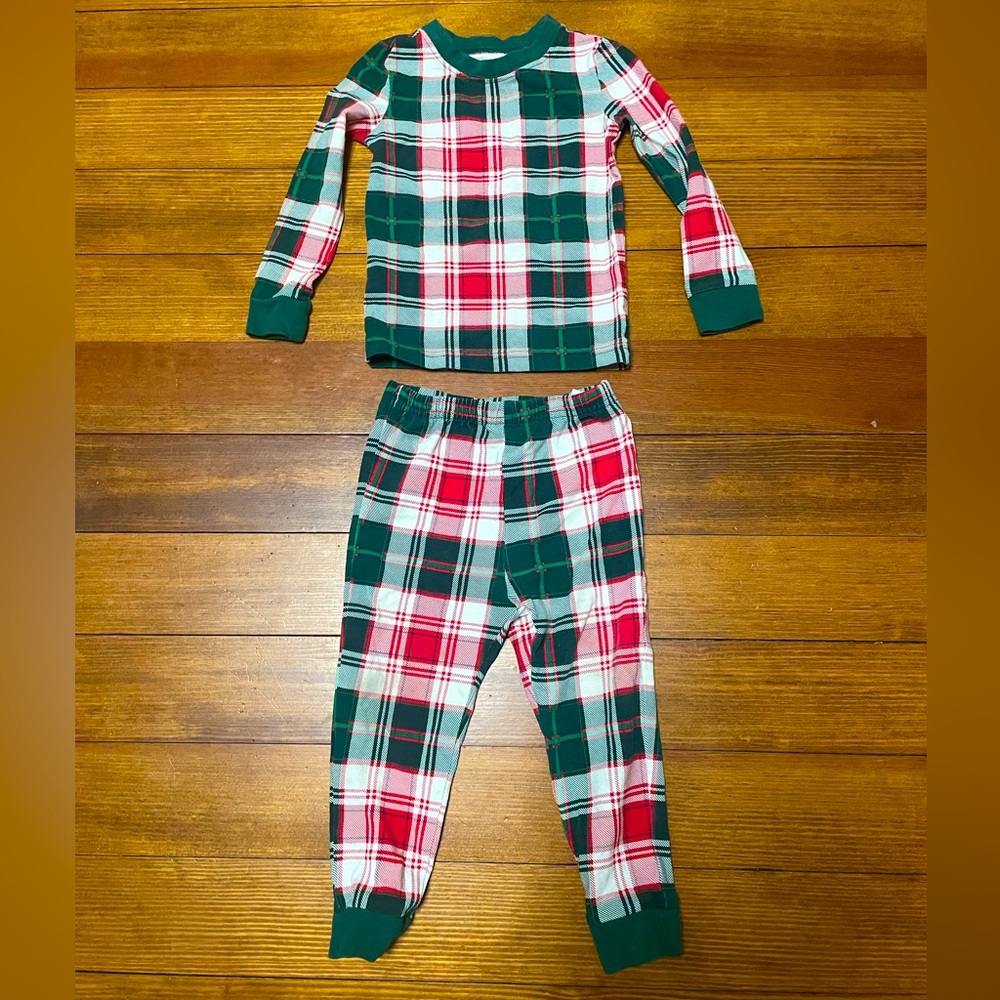 Nordstrom Green, Red & White Plaid Kids Pajama Set Size 18-24 Months